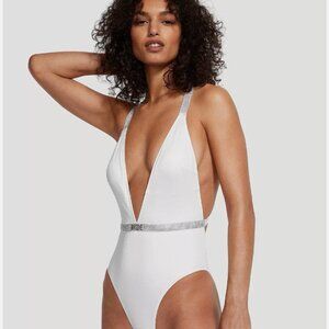 VICTORIA'S SECRET SWIM Rhinestone Shine Plunge One-Piece Swimsuit Bride Medium